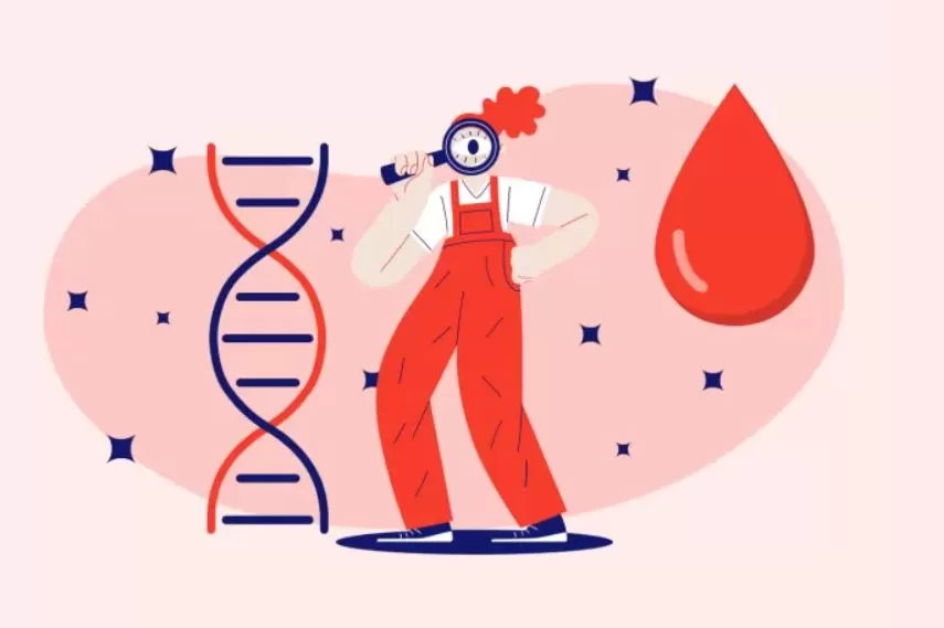 Funil para pacientes sobre tratamento da Hemofilia. Ícone DNA com gota de sangue