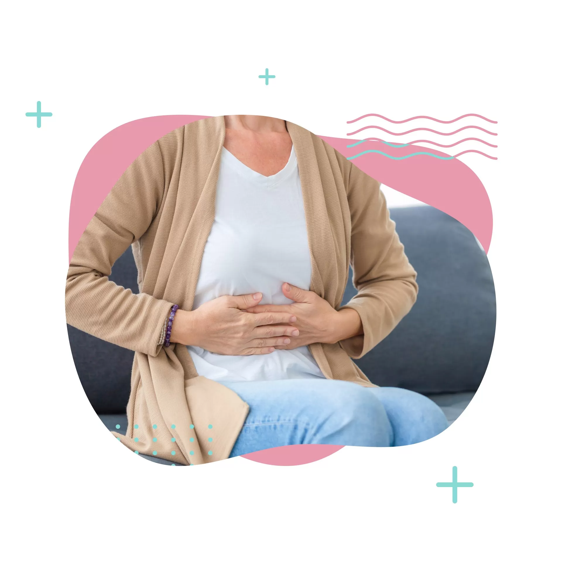 Imagem de mulher com mão na barriga
