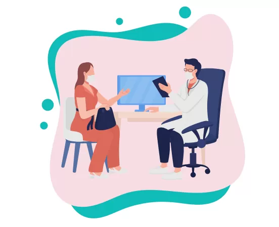 Figura de médico e paciente conversando